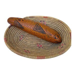 Antique Peru Hand Carved Fish Figure Gourd Rattle